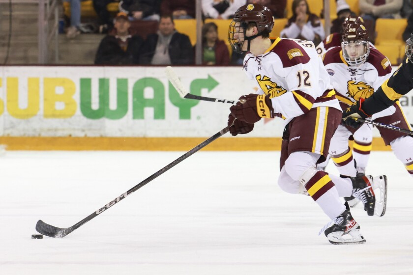 college hockey players play ice hockey