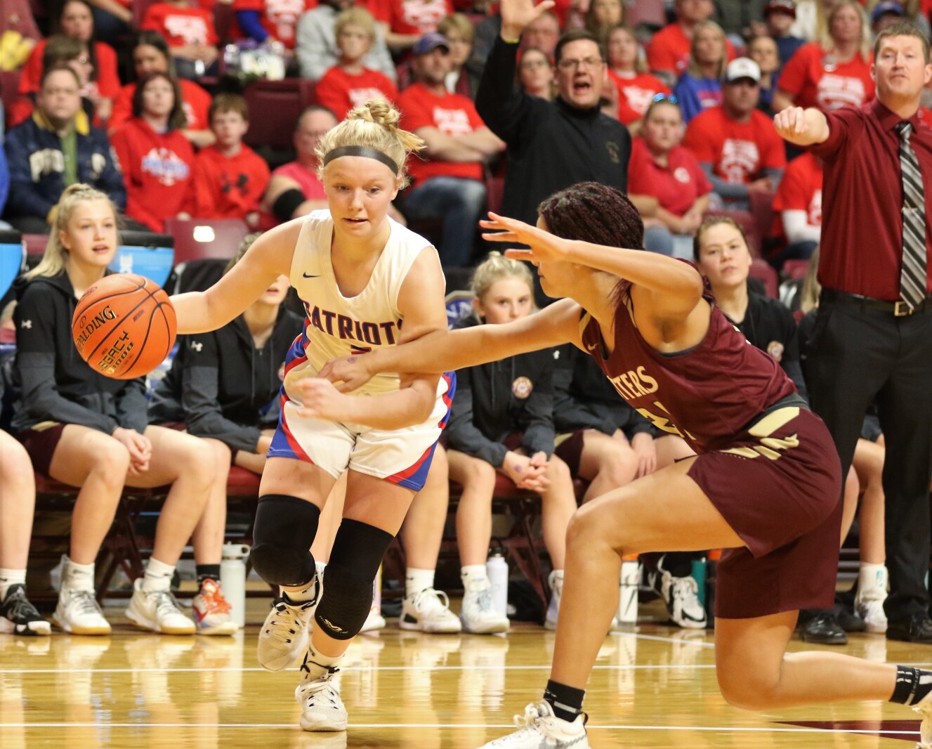 Pequot Lakes Patriots girls basketball during the 2022 Class 2A State Tournament.