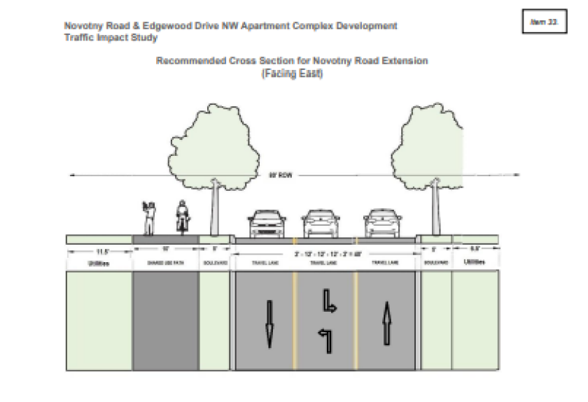 A diagram of the road improvements recommended to Novotny Road following the traffic study in August of 2022.