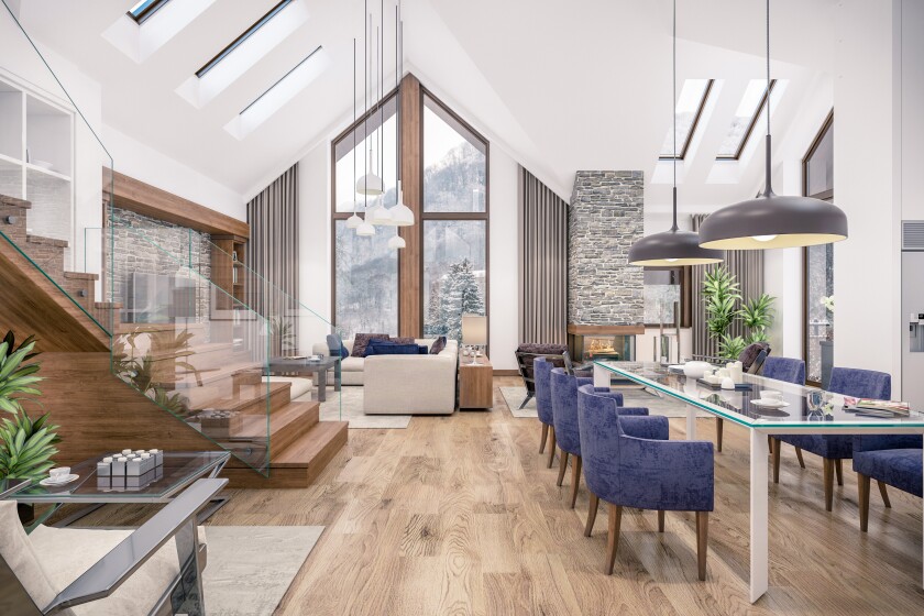 3D rendering of living room of chalet