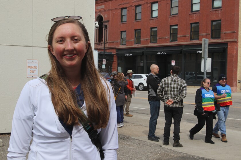 Makenzie Smith of Fargo protesting against abortion outside the Red River Women's Clinic on Wednesday, May 4, 2022.jpg