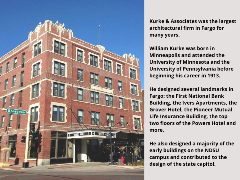 A large, square brick building on Broadway in Fargo.