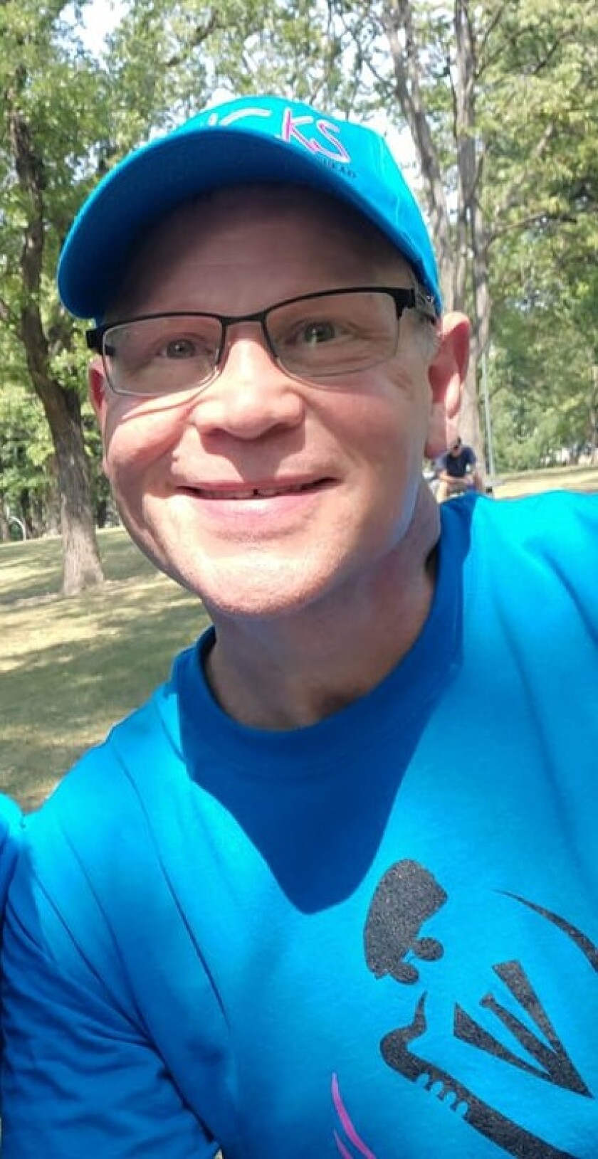 Tim Johnson, FM Kicks Band executive director and music director, at Jazz Fest 2021.jpg