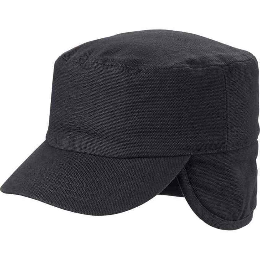 An insulated ballcap with earflaps.