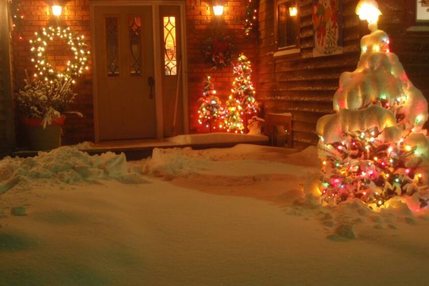 Snow-covered Christmas lights