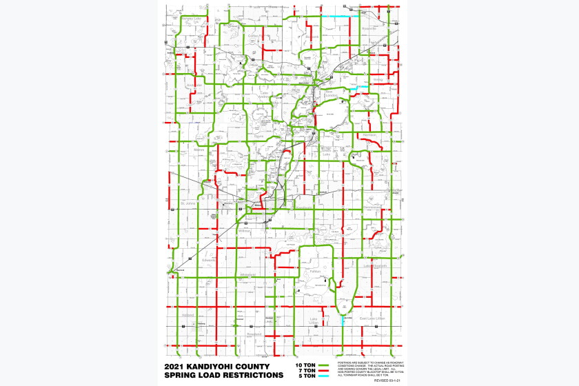 Minnesota Spring Load Restriction Chart Spring road restrictions begin Thursday in Kandiyohi County - West ...