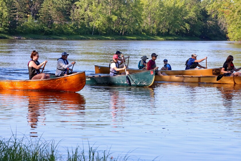Racers head up the Mississippi River on Saturday, July 30, 2022, going from Kiwanis Park to Evergreen Landing and back again in Brainerd.