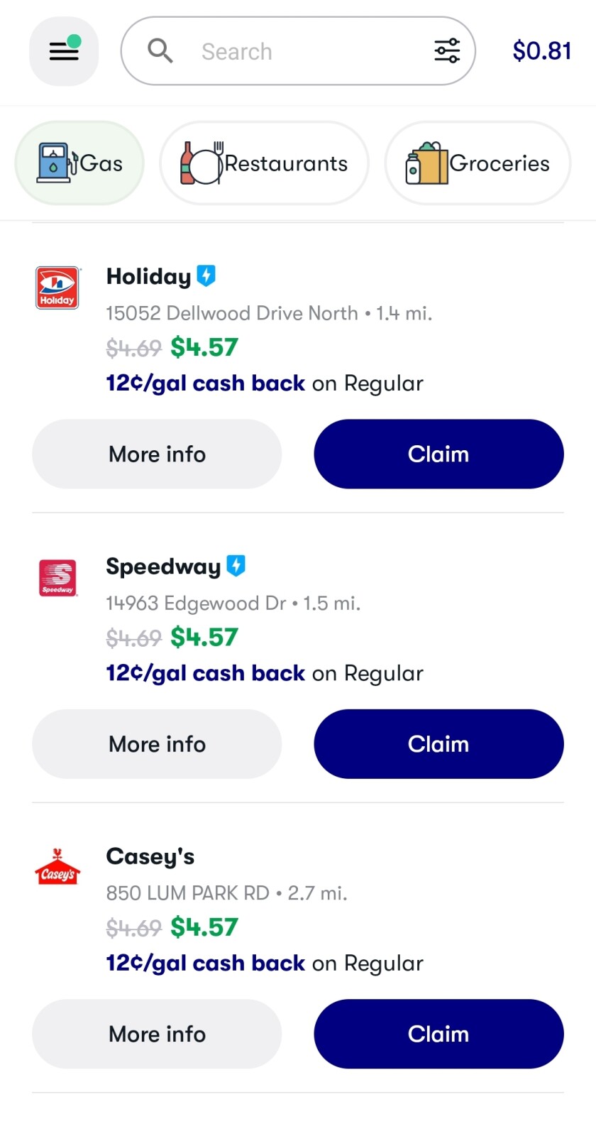 Screenshot of Upside app