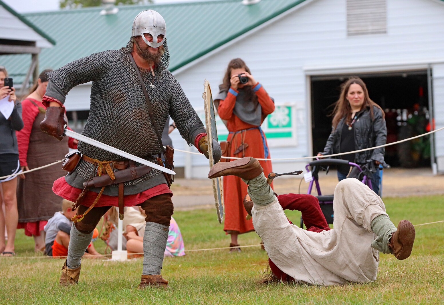 Viking warriors take part in a battle demonstration.