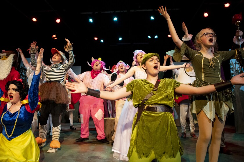 Fairytale characters sing and dance at the dress rehearsal for Shrek the Musical at the Barn Theatre, Saturday, June 4, 2022.