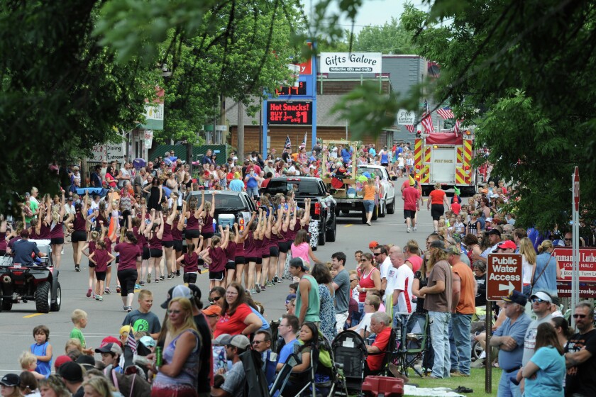 The Fourth of July parade route in Crosby-Ironton was packed as the Rangerettes marched and performed Monday. (Brainerd Dispatch/Steve Kohls) Gallery