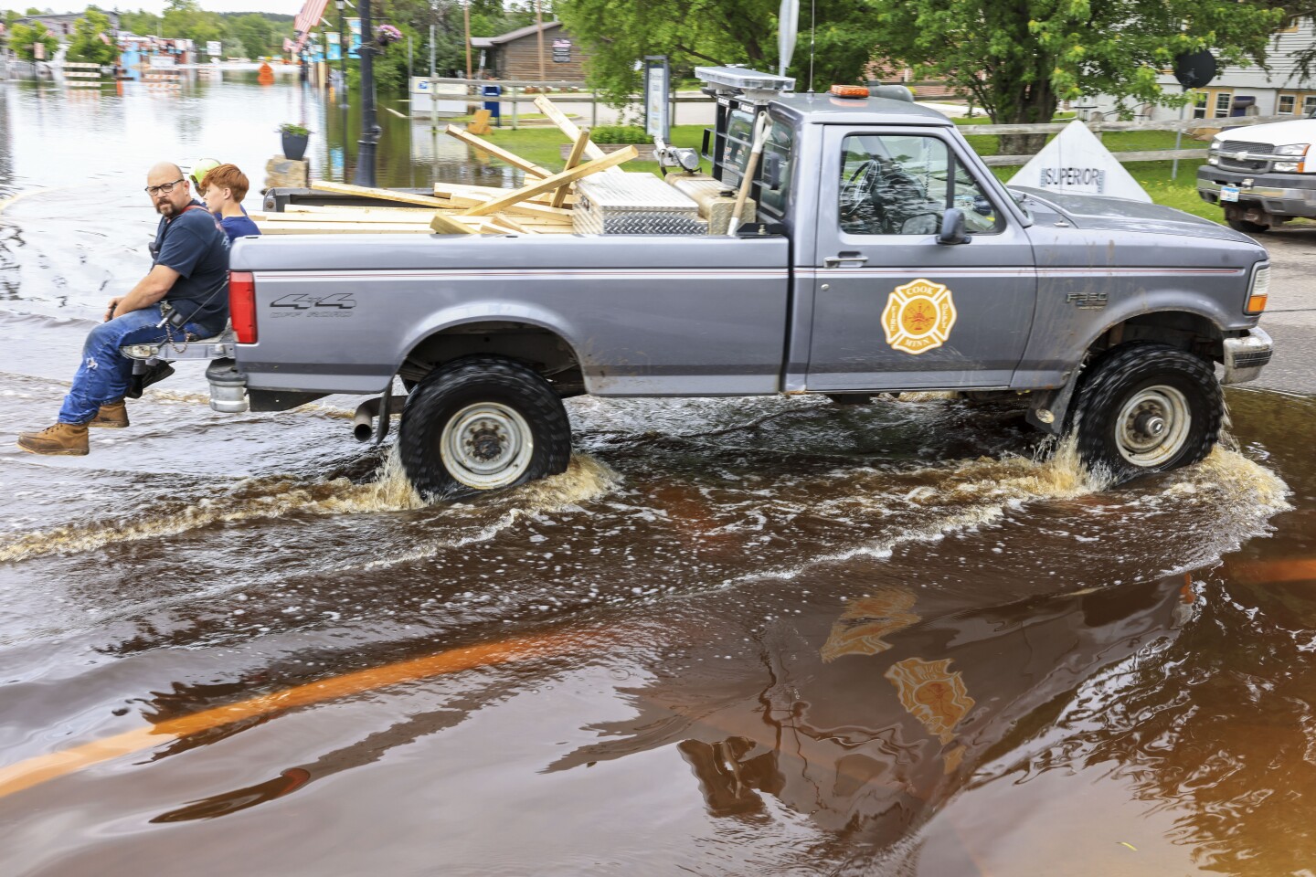floodwaters in small town