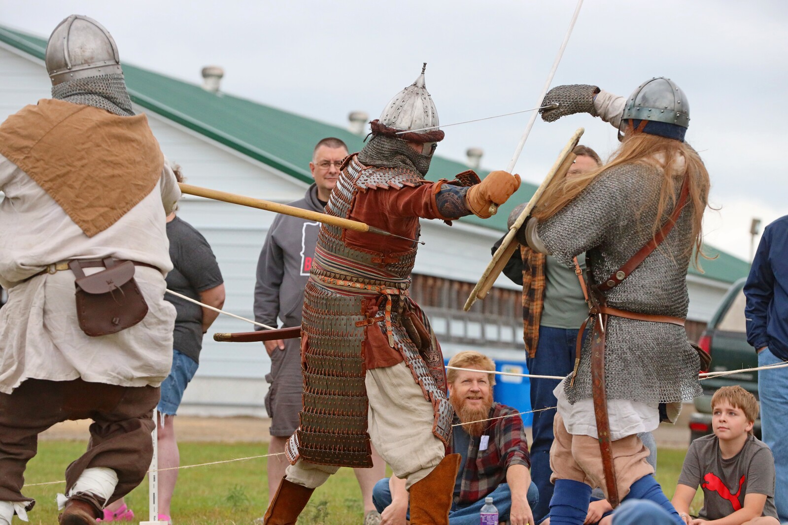 Viking warriors take part in a battle demonstration.