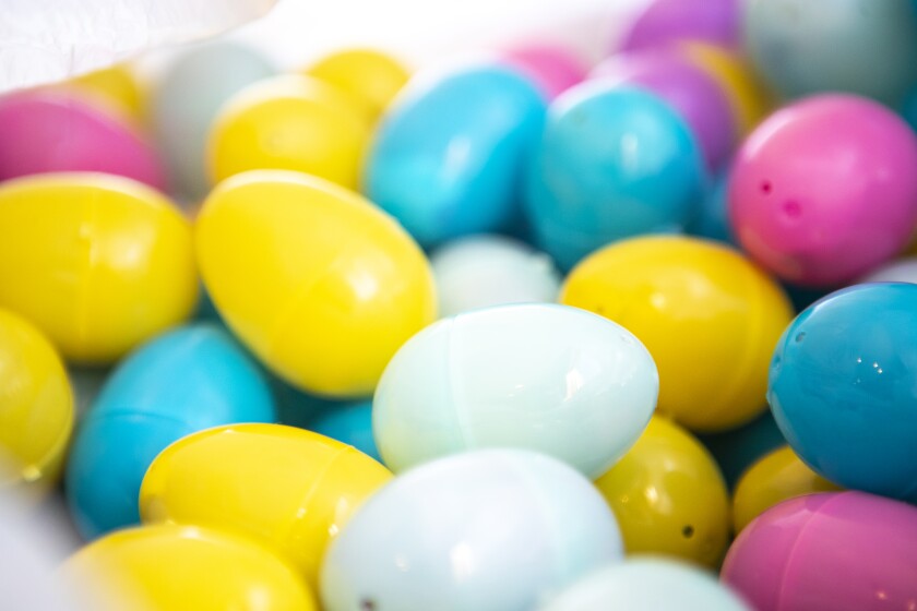 Bags of Easter eggs await being put out for children to collect them during the NL Ambassador Annual Pancake Feed & Easter Egg Hunt at the New London American Legion the morning of Saturday, April 16, 2022.