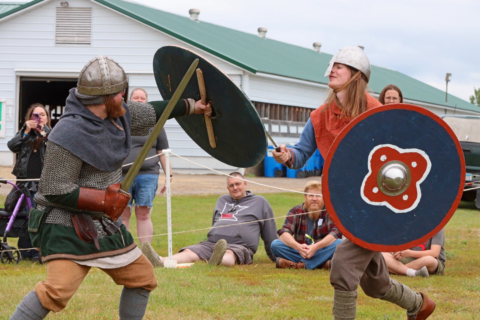 Viking warriors take part in a battle demonstration.
