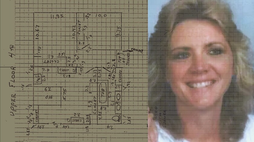 Pamela Sweeney, who was murdered by Patrick Walsh in 1991, with a diagram of the upper floor of her house.jpg