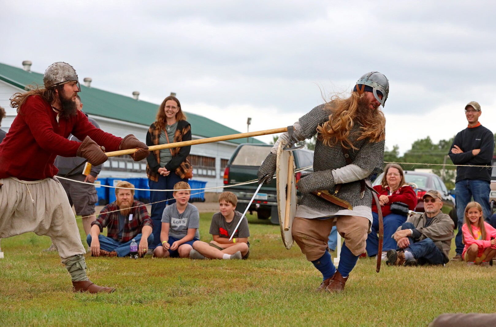 Viking warriors take part in a battle demonstration.