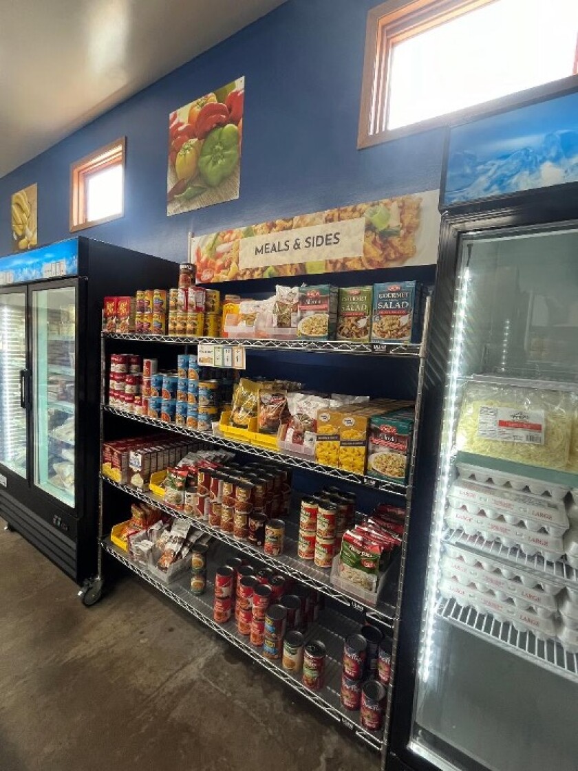 Look inner to shelves exhibitions on the food shelf