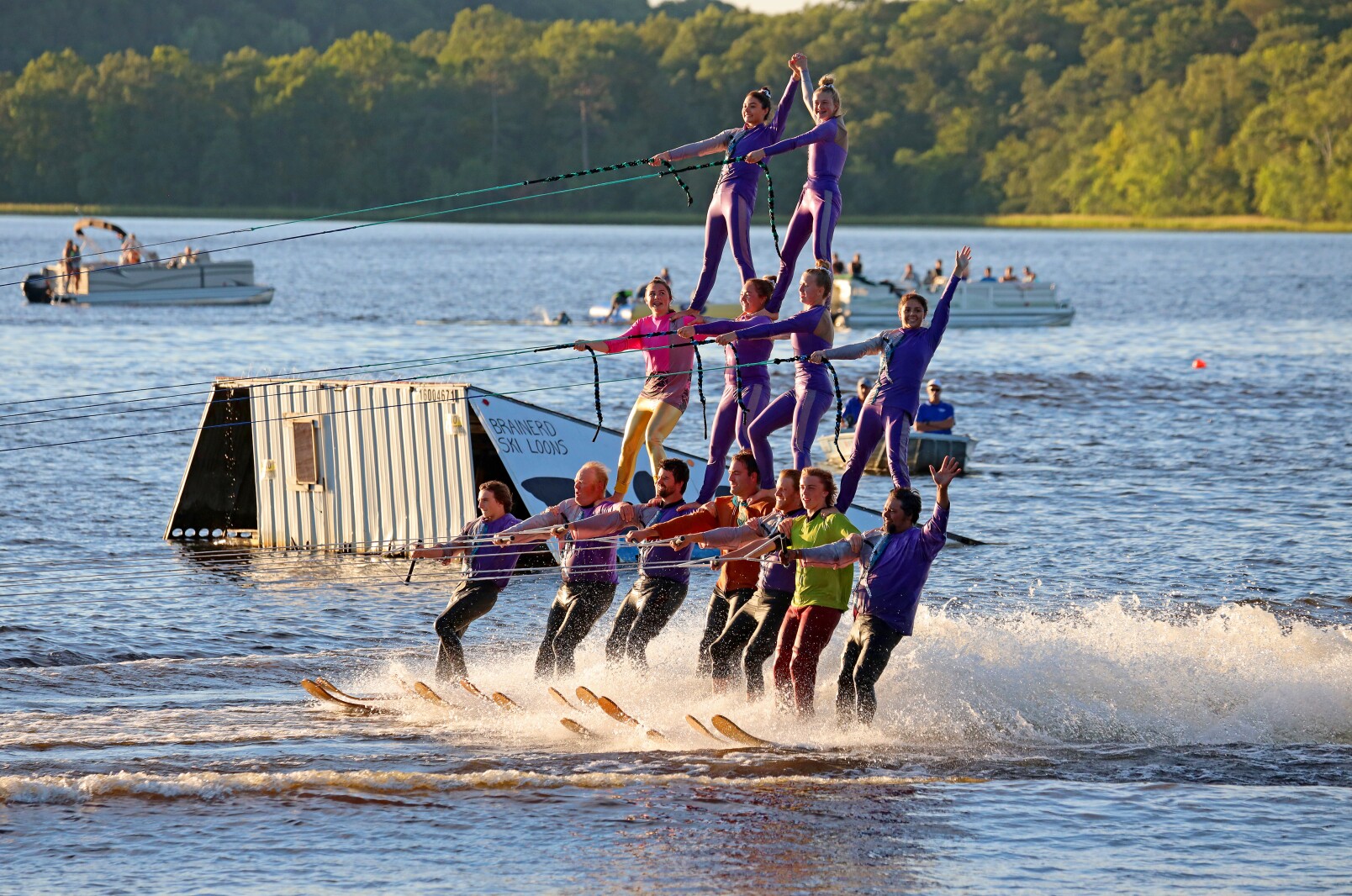 Ski Loons make a pyramid