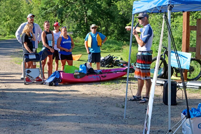 Racers head up the Mississippi River on Saturday, July 30, 2022, going from Kiwanis Park to Evergreen Landing and back again in Brainerd.