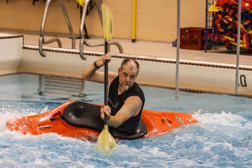 kayak in a 25-yard indoor swimming pool