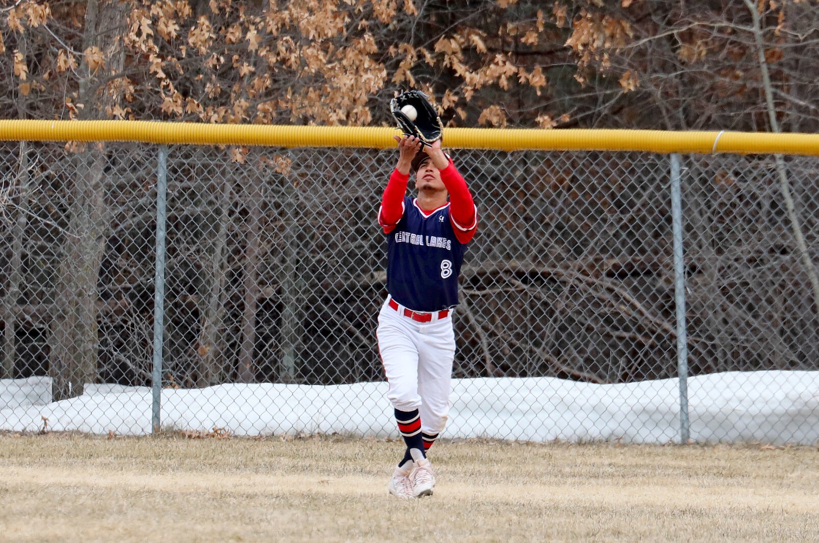 Central Lakes College's Erubiel Ozuna makes an out against Ridgewater Sunday, April 3, 2022, at Paul C. Findorff Athletic Complex in Brainerd.