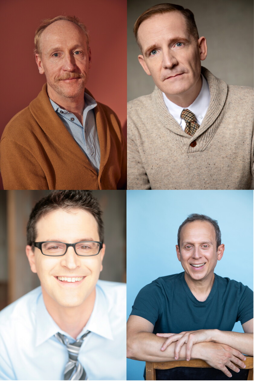 Quatro retratos de homens brancos, sorrindo em trajes profissionais casuais.