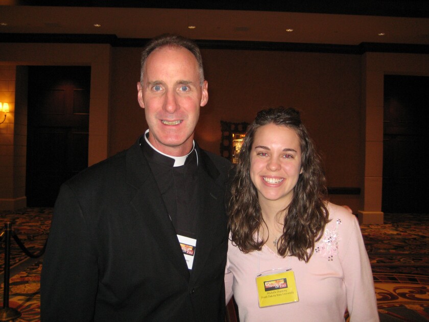 Michelle Duppong and Father Cheney 2008 Seek Conference.jpg