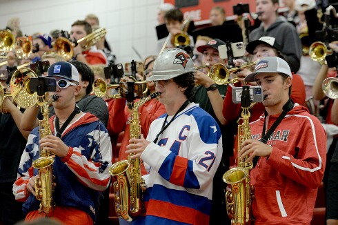 The Willmar pep band plays prior to the Cardinals' Central Lakes Conference volleyball match against Sartell on Tuesday, Sept. 27, 2022 at the Big Red Gym at Willmar High School.