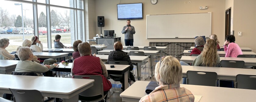 Dr. Bennen Bierman DPM gives a presentation on foot care sponsored by Sanford at the Women's Expo Health and Lifestyle Show Saturday.