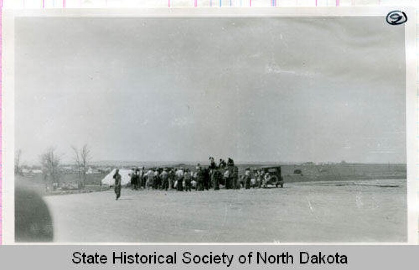 A man identified as a Communist orator addressing a crowd of strikers in Bismarck in June 1933 State Historical Society of ND Digital Horizons.jpg