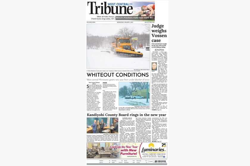 West Central Tribune's Wednesday (Jan. 4) print edition is printed  West Central Tribune's Wednesday (Jan. 4) print edition is printed