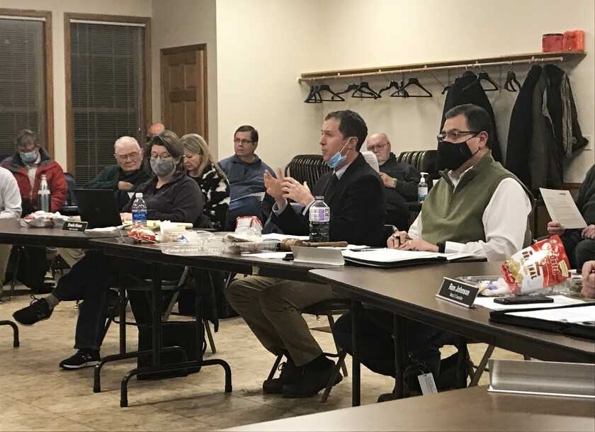 Bemidji City Manager Nate Mathews speaks on Tuesday, Jan. 11, 2022, during a joint meeting with the city council and Northern Township.