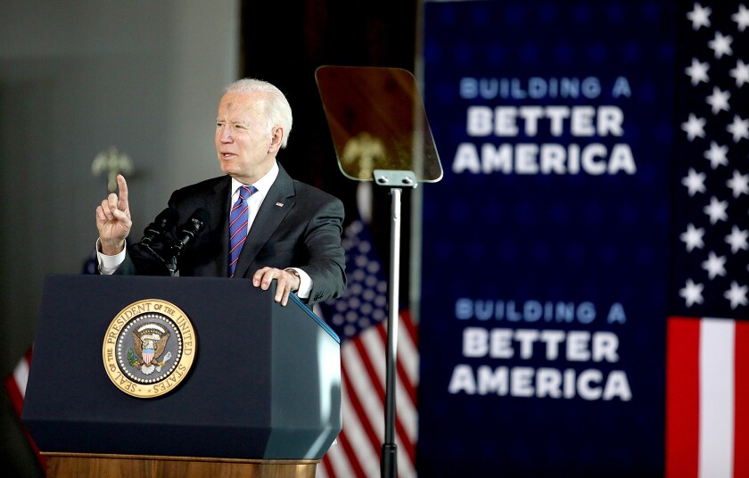 President Joe Biden speaks to the crowd
