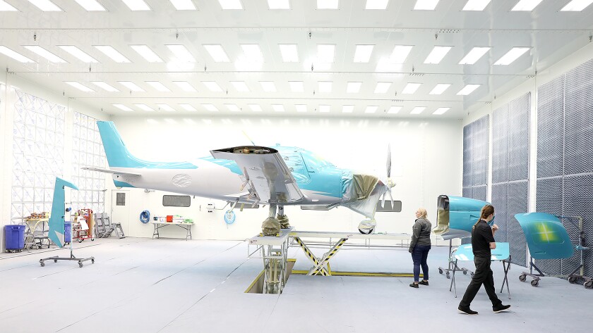 People take a closer look at the new Aircraft Paint and Finish Facility Expansion at Cirrus Aircraft