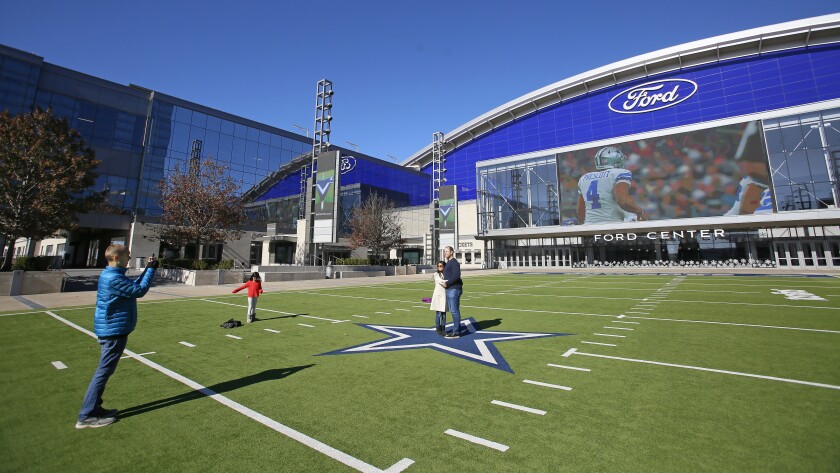 The field plaza area at the Ford Center is a popular gathering space for Dallas Cowboys fans at The Star in Frisco, Texas.David Samson / The Forum