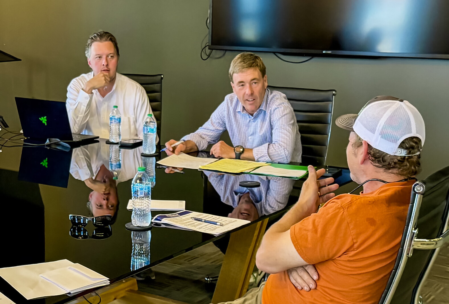 Minnesota Lt. Gov. candidate Ben Schierer meets with Bemidji developers as part of campaign tour