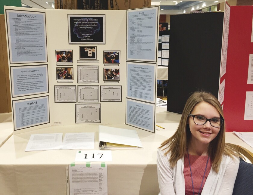 Anha Anderson with her second place NAIVSEF middle school project. Special to the Pine Journal