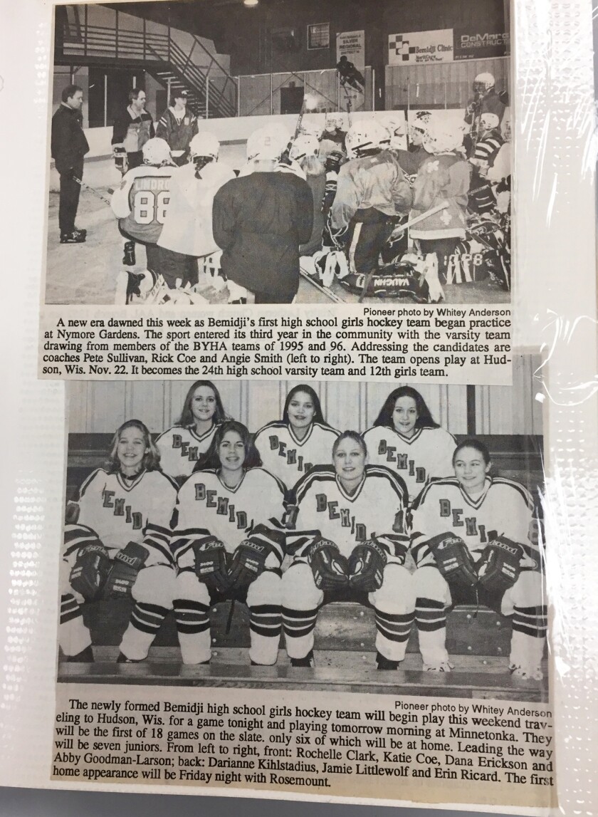 1996 - Pioneer clip - before the first girls' hockey game - 2 photos.jpg