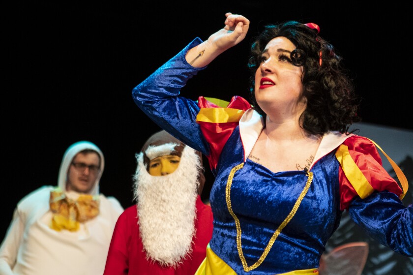Fairy tale characters sing and dance during a dress rehearsal of Shrek the Musical at the Barn Theatre on Saturday, June 4, 2022.