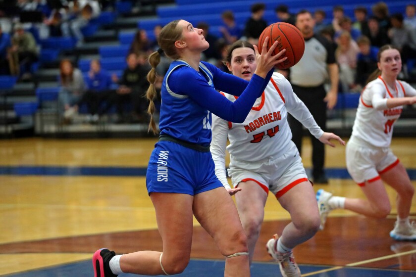 Addison Bjorklund from Brainerd rises to a basket against Moorhead on Wednesday, February 26, 2025, in Brainerd.