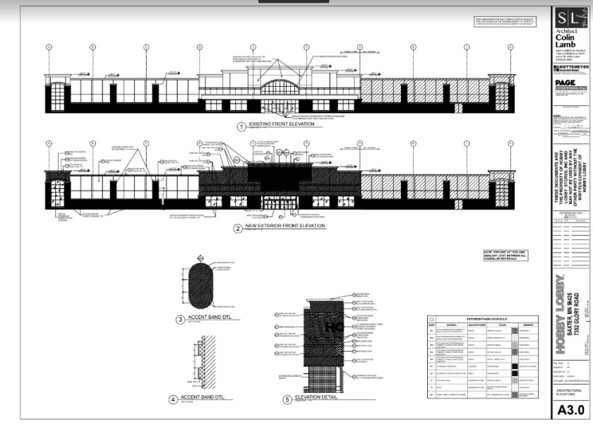 Plans for Hobby Lobby with exterior shown.