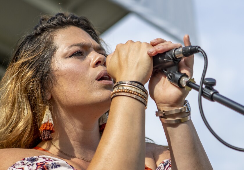 Vocalist Alina Laughlin of Radio Acoustic sings during Rockin' Robbins at Robbins Island Regional Park in Willmar on Tuesday, July 26, 2022.