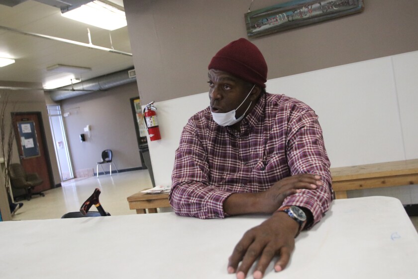 William Jackson discussing how he became homeless at Micah's Mission on Tuesday, Nov. 16, 2021.jpg