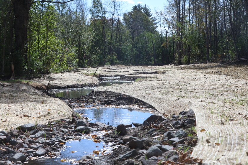 Restoration work to a tributary stream on a golf course.