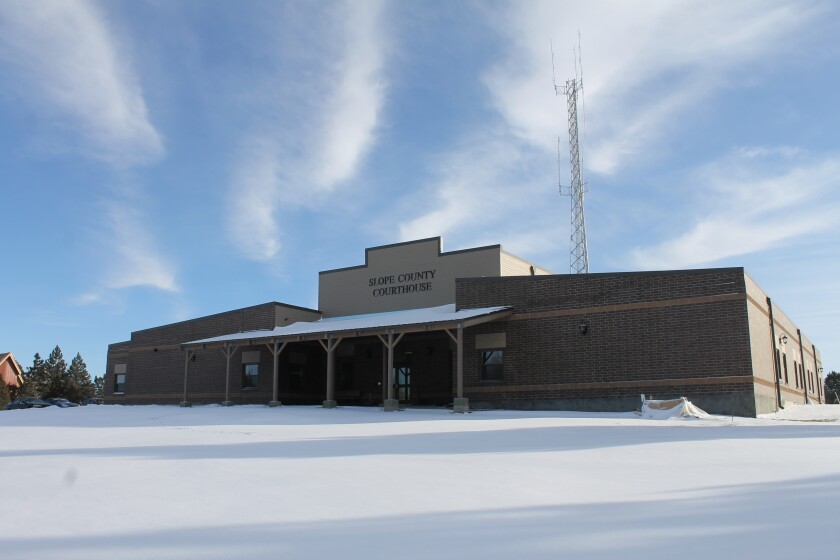 The new Slope County Courthouse, shown Feb. 2 in Amidon, stands as the symbol of the rural southwest North Dakota county moving into the modern age. (Press Photo by April Baumgarten)