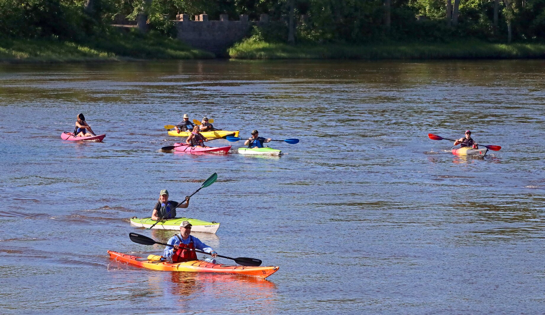 Racers head up the Mississippi River on Saturday, July 30, 2022, going from Kiwanis Park to Evergreen Landing and back again in Brainerd.