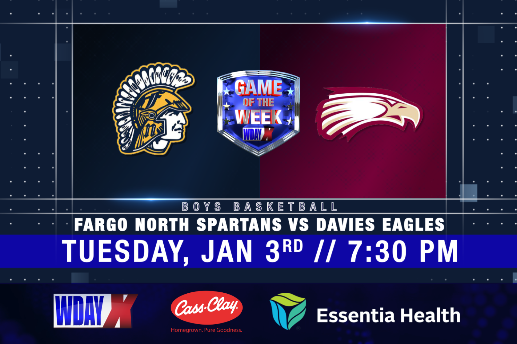 LIVE AT 730 pm Boys basketball Fargo North Spartans vs Davies Eagles