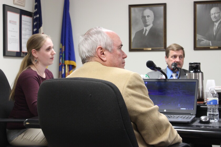 Vince Reep, center, will be leaving Dickinson Public Schools this June. His resignation was announced at the school board meeting Monday evening. (Press Photo by Kalsey Stults)