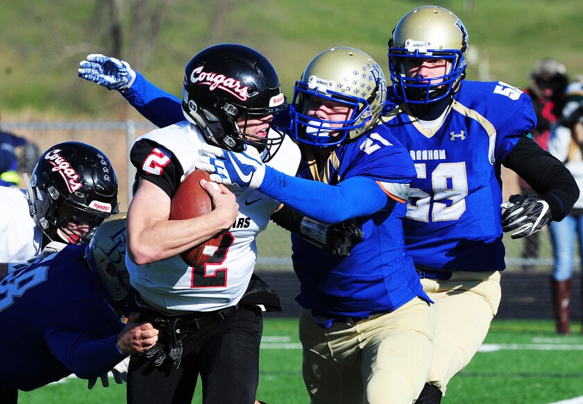Ada-Borup/Norman County West running back Verdis Barber picks up yardage during Saturday's Minnesota Class 1A state football quarterfinal game in Brainerd. Steve Kohls / Forum News Service